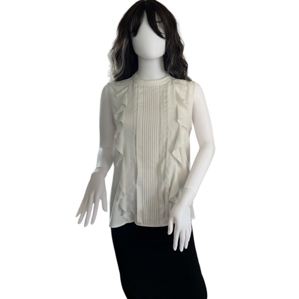 Ann Taylor Sleeveless Pleated Ruffle Front Top